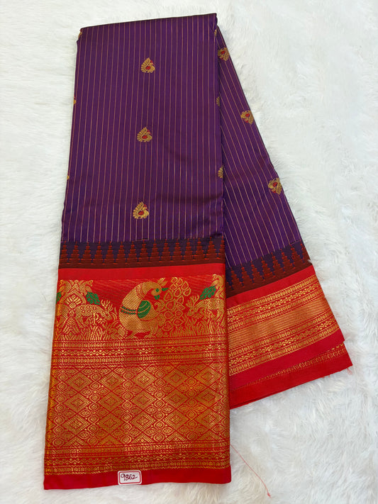 Semi Gadwal silk Vintage Checks with Meena Border Saree