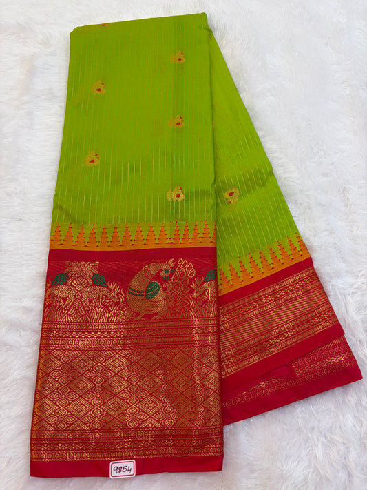 Semi Gadwal silk Vintage Checks with Meena Border Saree