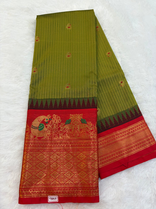 Semi Gadwal silk Vintage Checks with Meena Border Saree