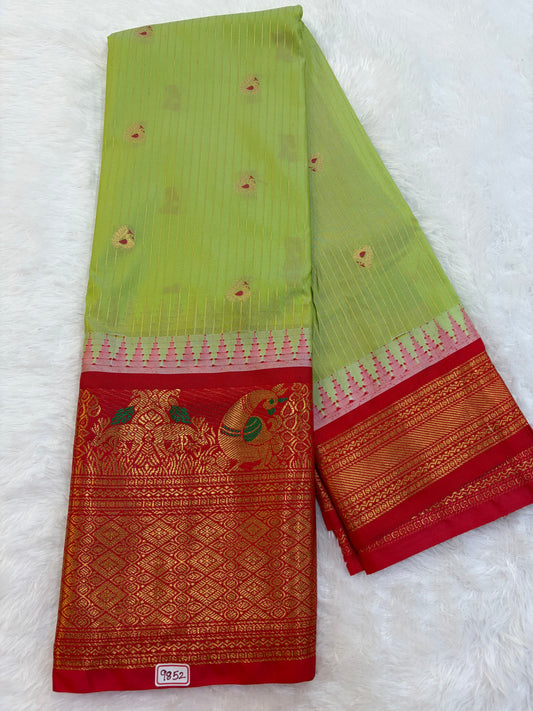 Semi Gadwal silk Vintage Checks with Meena Border Saree
