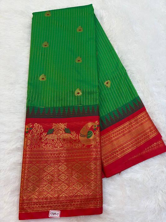 Semi Gadwal silk Vintage Checks with Meena Border Saree