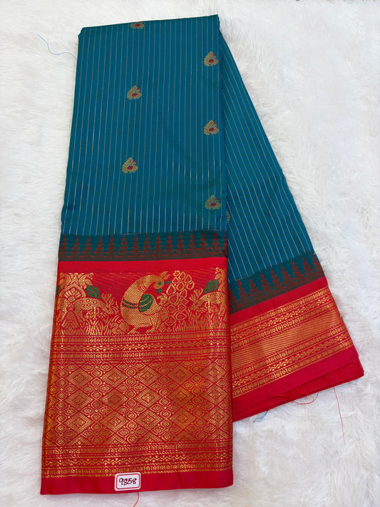 Semi Gadwal silk Vintage Checks with Meena Border Saree