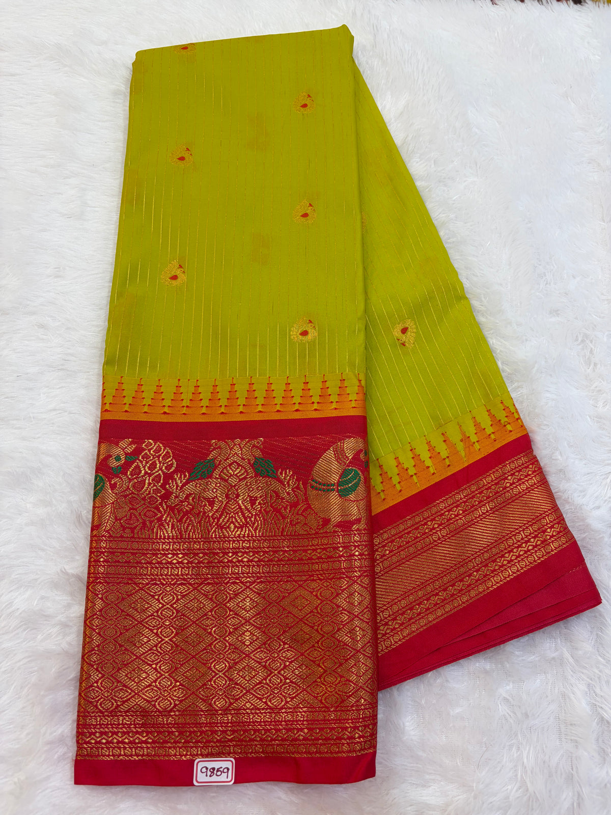 Semi Gadwal silk Vintage Checks with Meena Border Saree