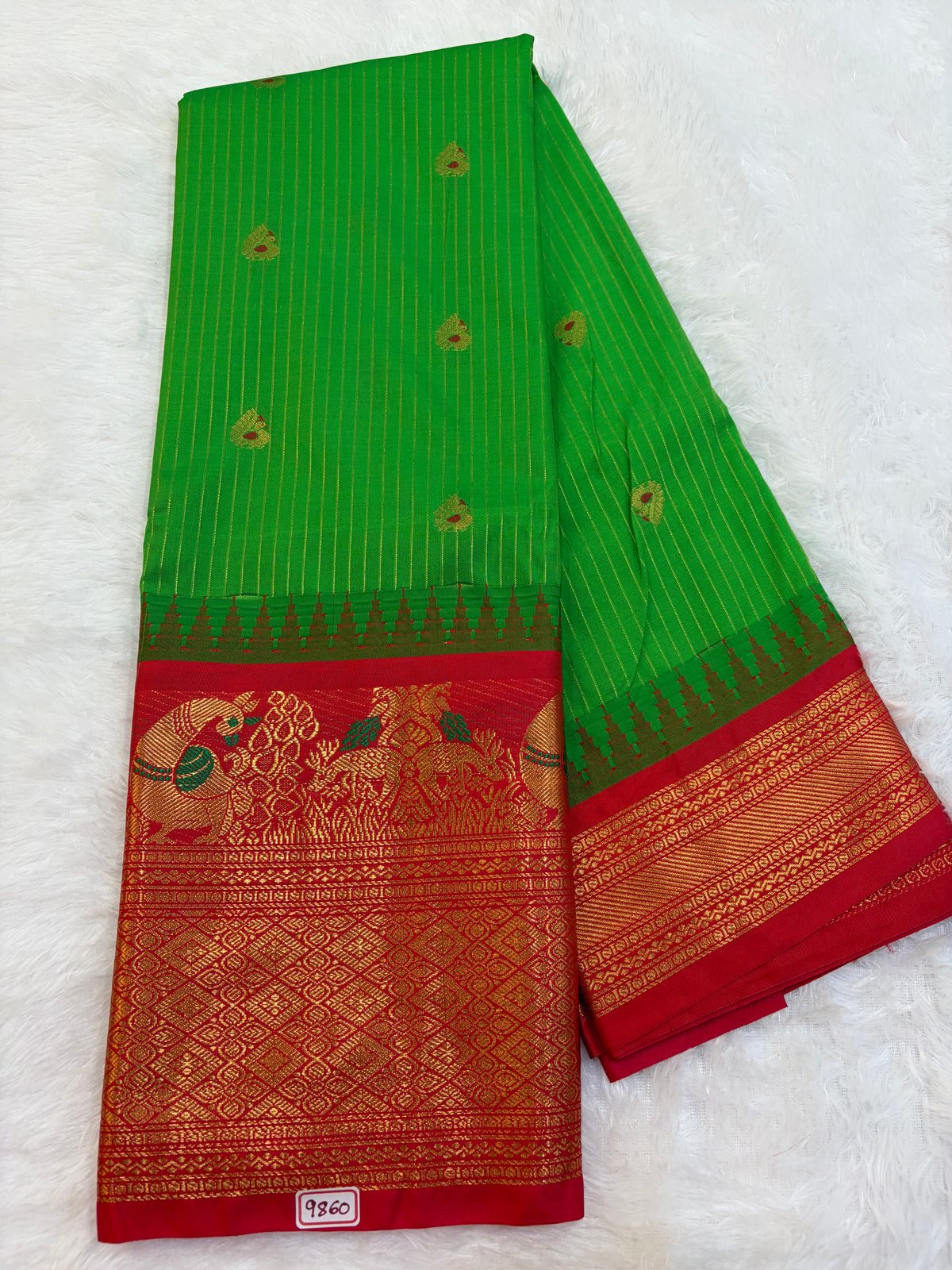 Semi Gadwal silk Vintage Checks with Meena Border Saree