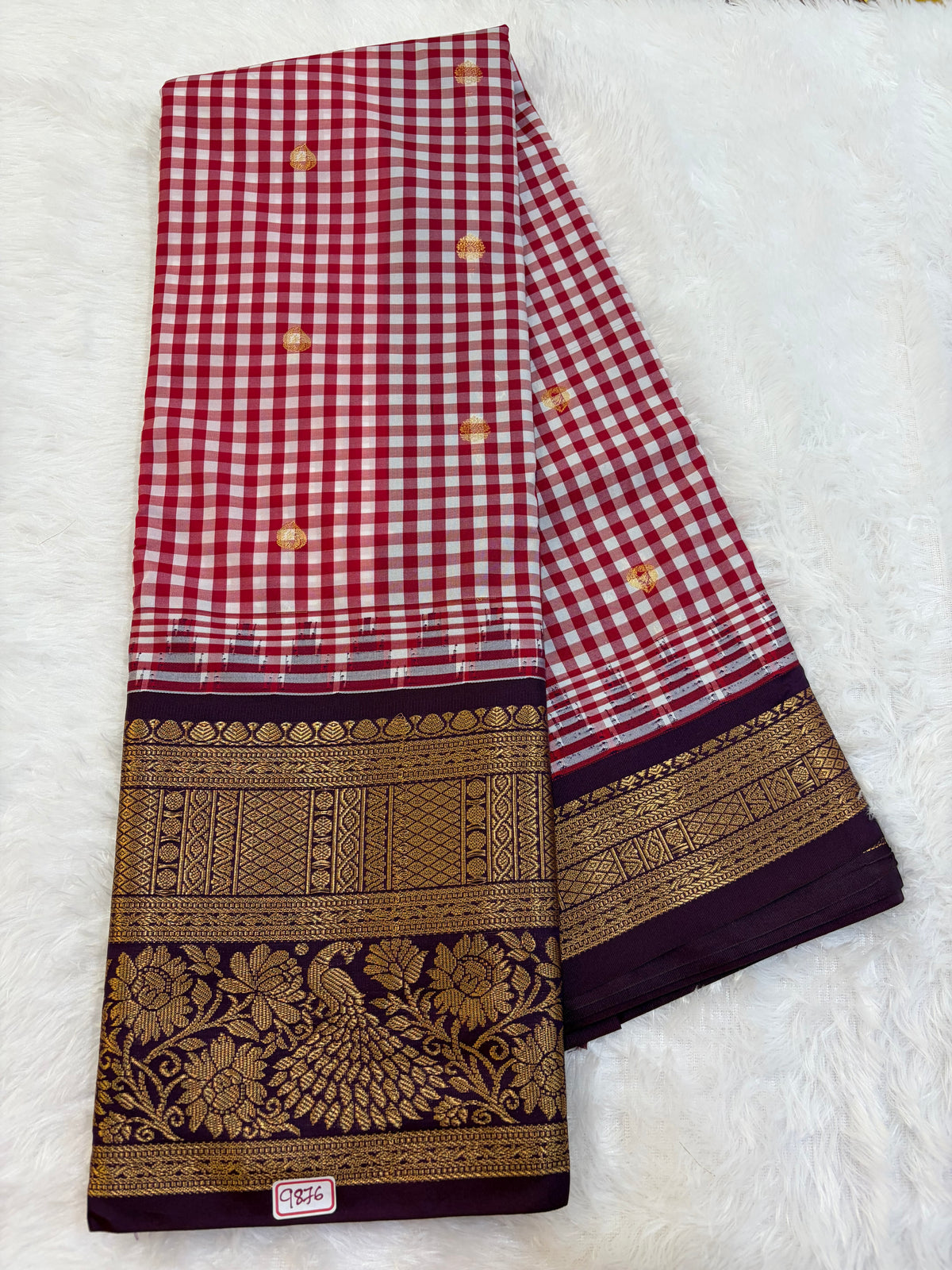 Semi Gadwal Madras Checks Saree