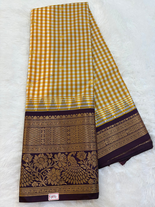Semi Gadwal Madras Checks Saree