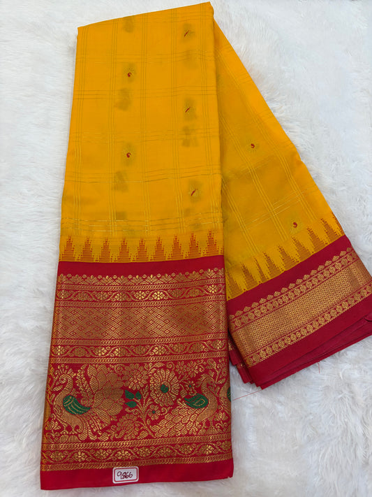 Semi Gadwal silk Vintage Checks with Meena Border Saree