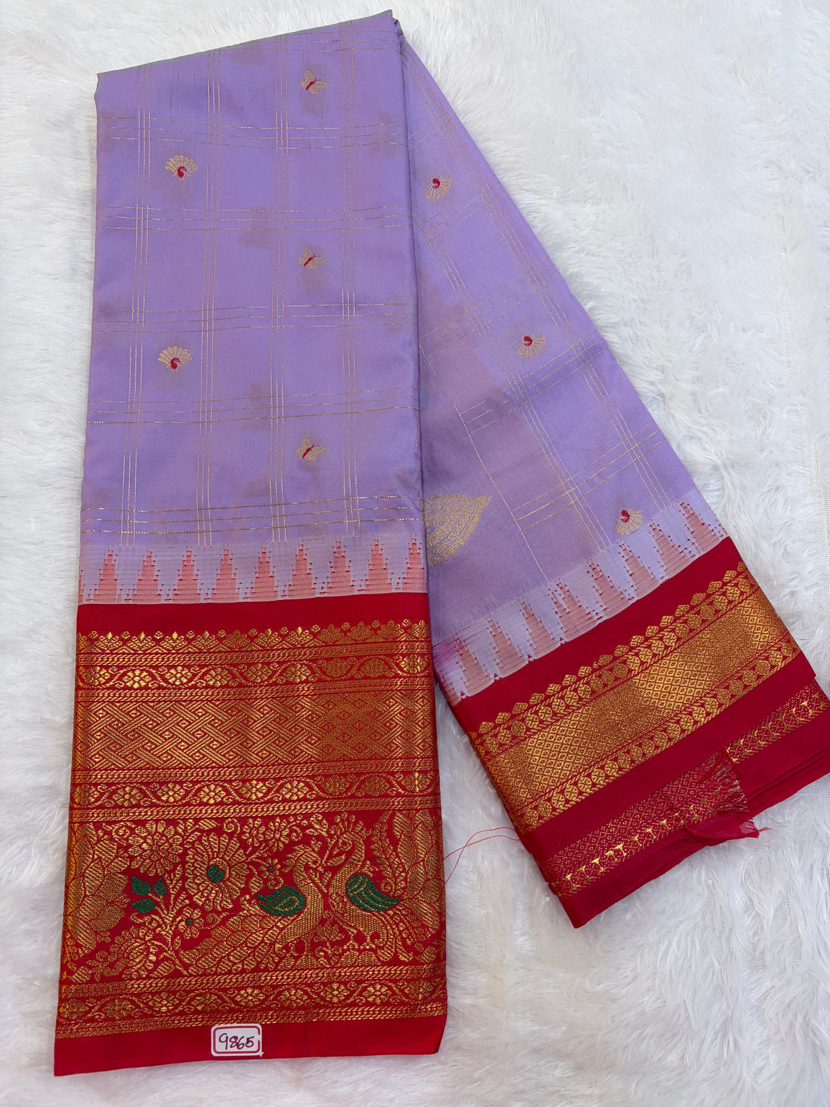 Semi Gadwal silk Vintage Checks with Meena Border Saree
