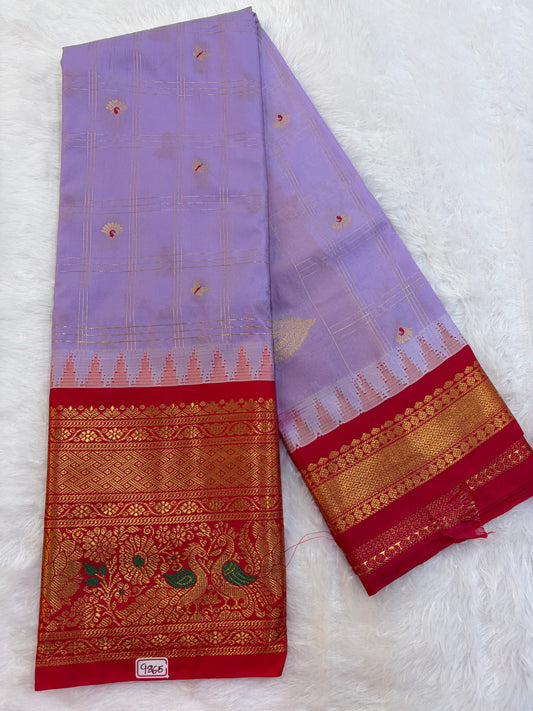 Semi Gadwal silk Vintage Checks with Meena Border Saree