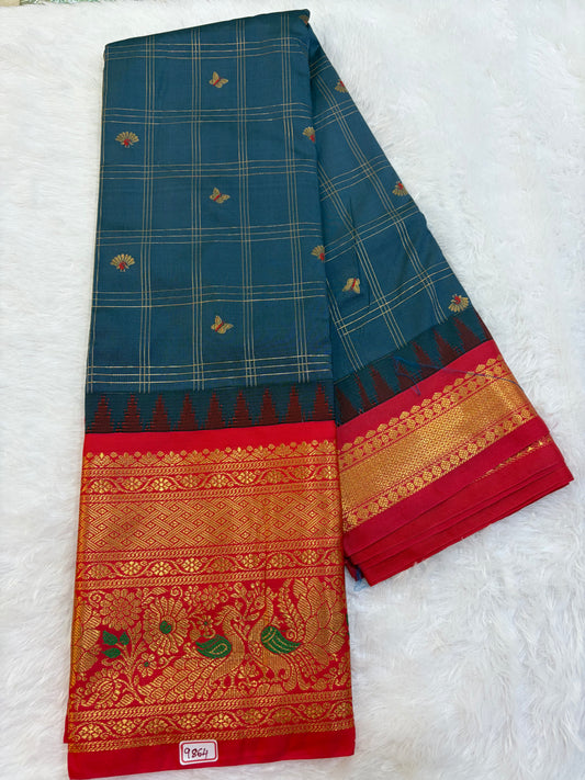 Semi Gadwal silk Vintage Checks with Meena Border Saree