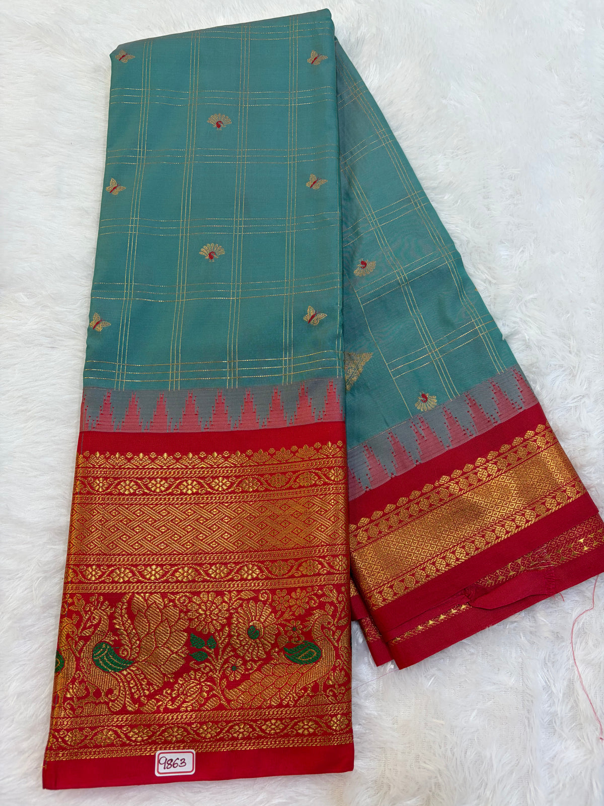 Semi Gadwal silk Vintage Checks with Meena Border Saree