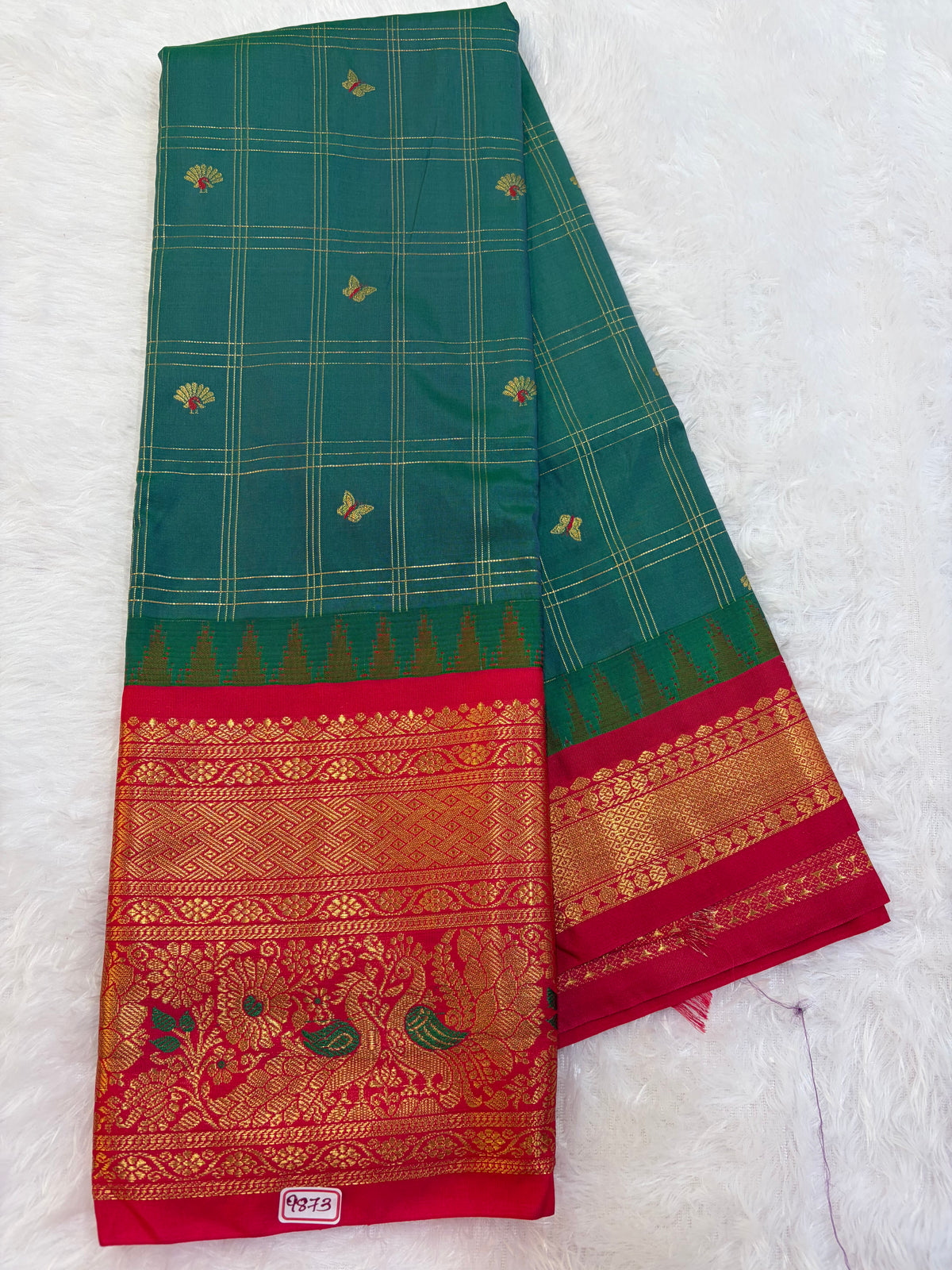 Semi Gadwal silk Vintage Checks with Meena Border Saree