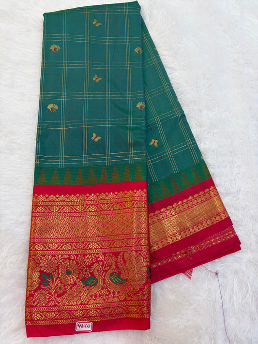 Semi Gadwal silk Vintage Checks with Meena Border Saree