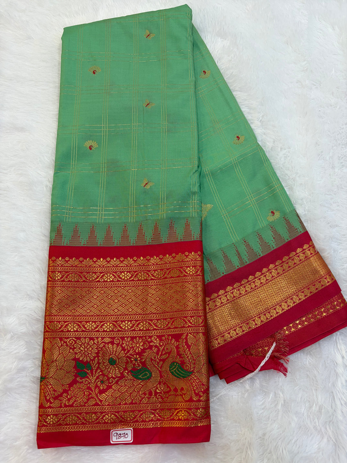 Semi Gadwal silk Vintage Checks with Meena Border Saree