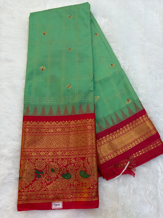 Semi Gadwal silk Vintage Checks with Meena Border Saree