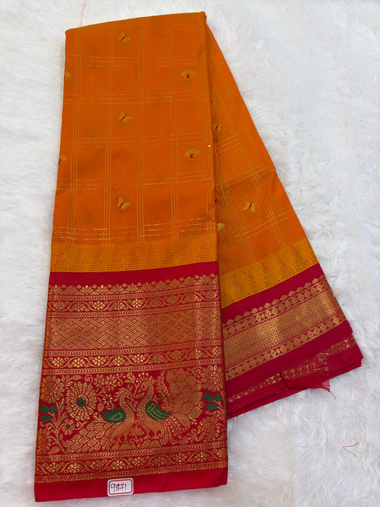 Semi Gadwal silk Vintage Checks with Meena Border Saree