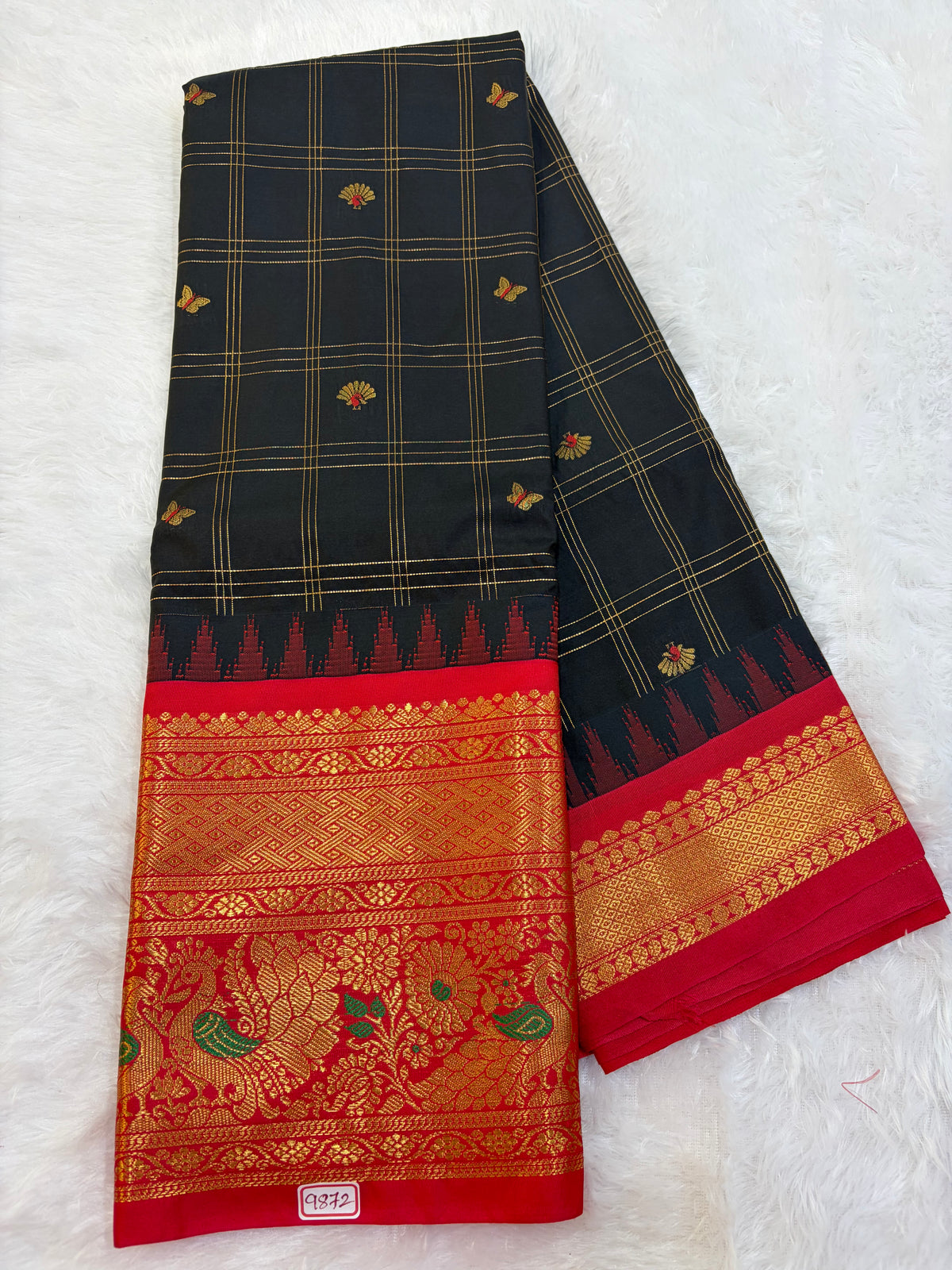 Semi Gadwal silk Vintage Checks with Meena Border Saree
