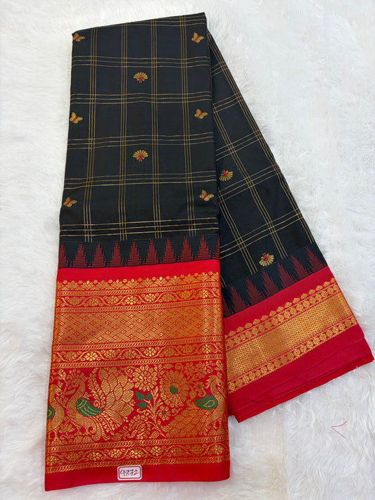 Semi Gadwal silk Vintage Checks with Meena Border Saree