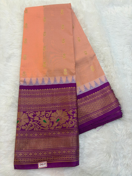 Semi Gadwal silk Vintage Checks with Meena Border Saree