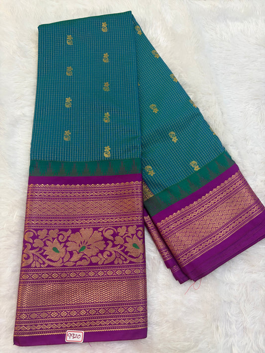 Semi Gadwal silk Vintage Checks with Meena Border Saree
