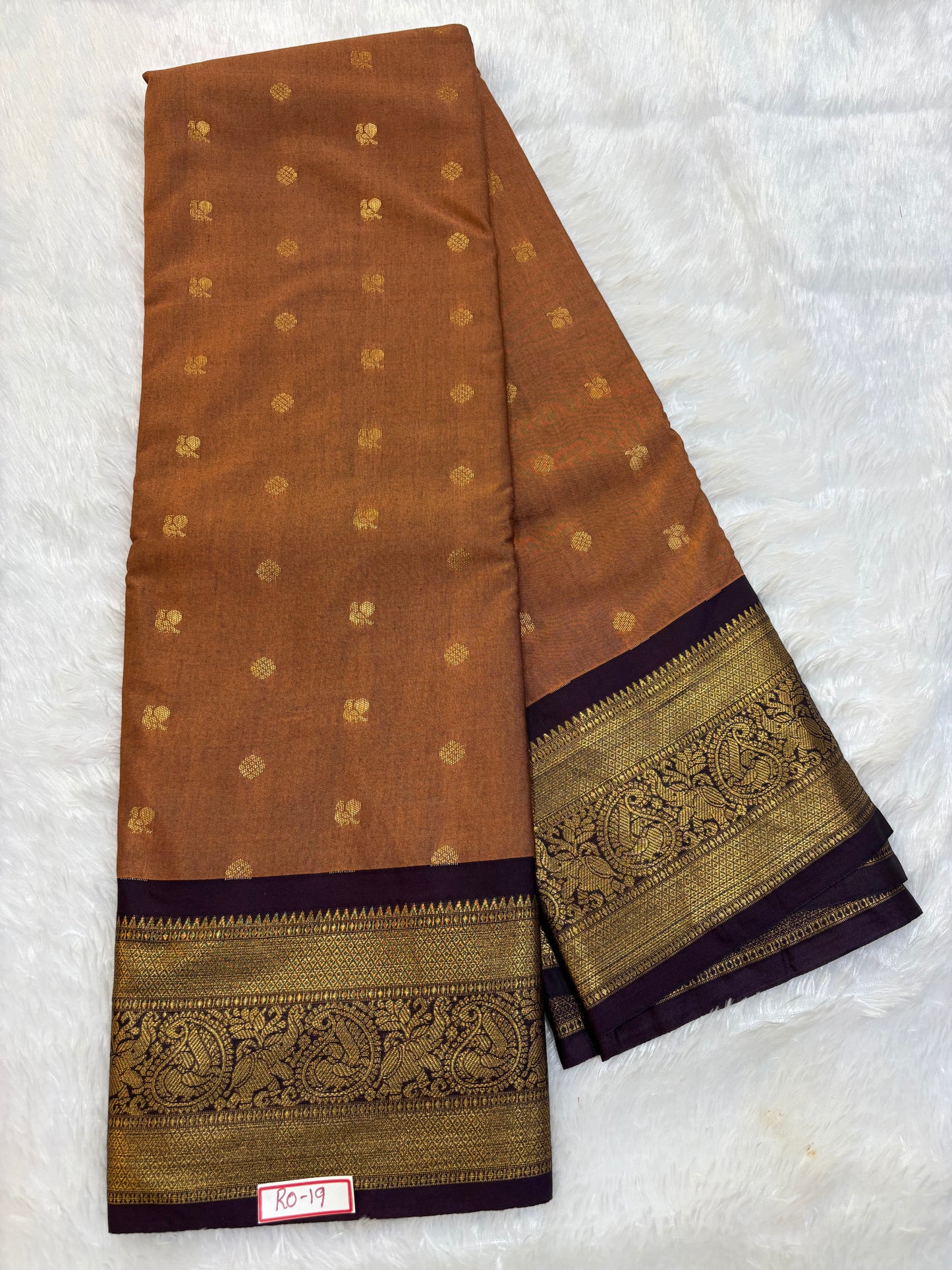 Semi Gadwal Rust Orange with Brown Saree