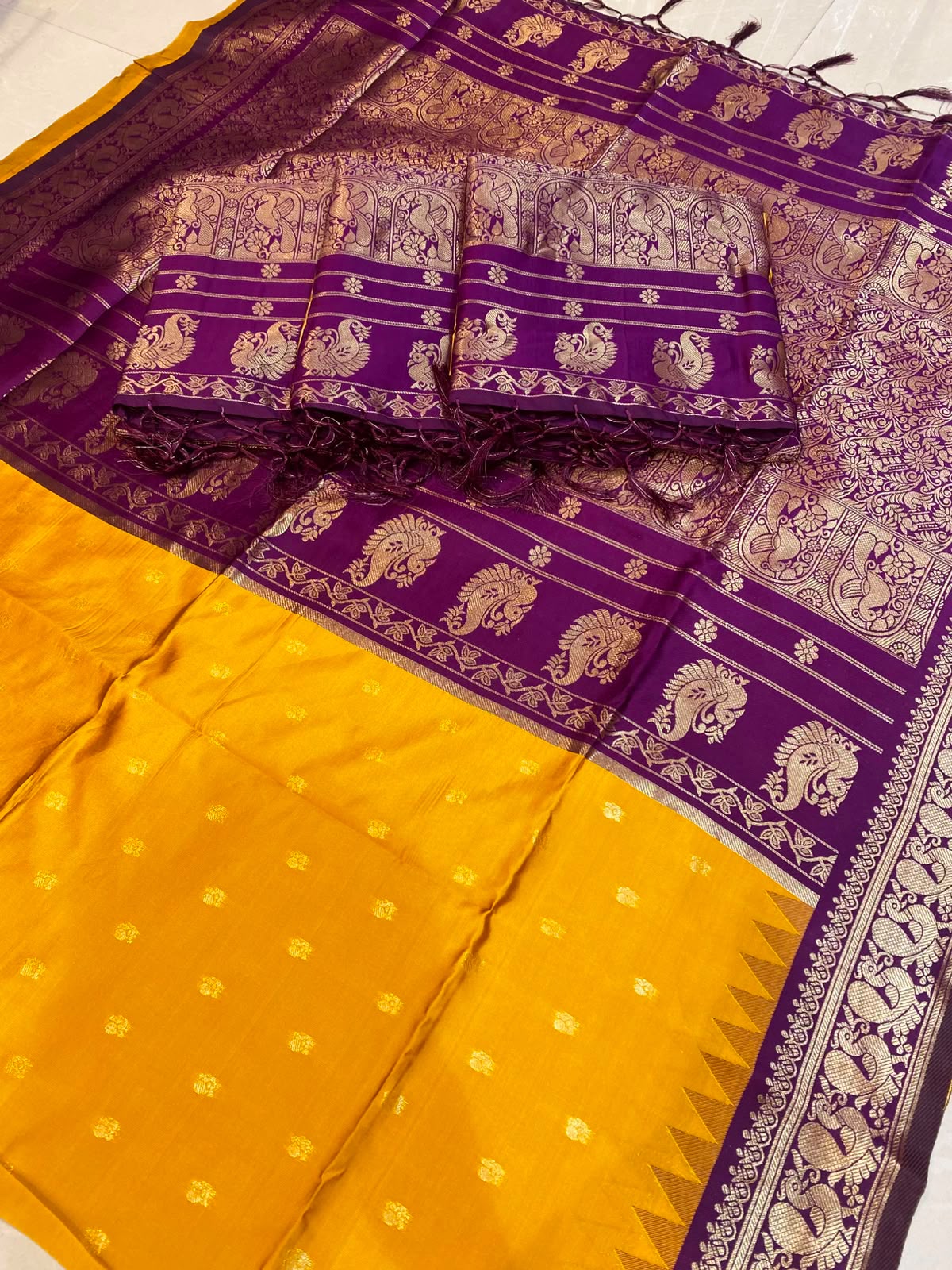 Vintage Pattu Yellow purple