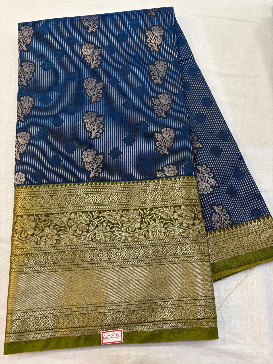 Semi Uppada Saree Dark blue with Green