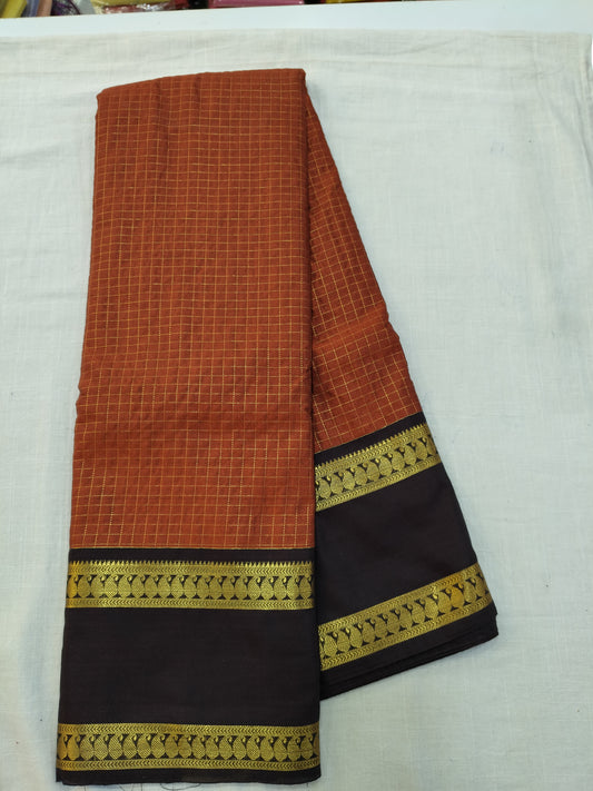 Semi Gadwal Rust Orange with Brown Saree